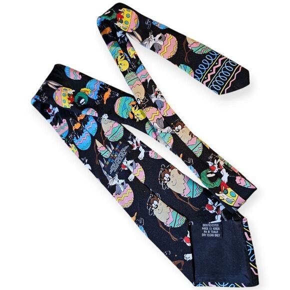 Vintage Warner Bros Looney Tunes Easter Holiday Black Tie - Picture 4 of 4